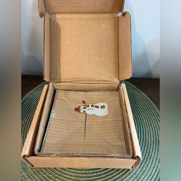 Set of 4 Pampered Chef Snowmen 6" Appetizer SquareGlass Plates #2819 - NIB Read. - Picture 2 of 8